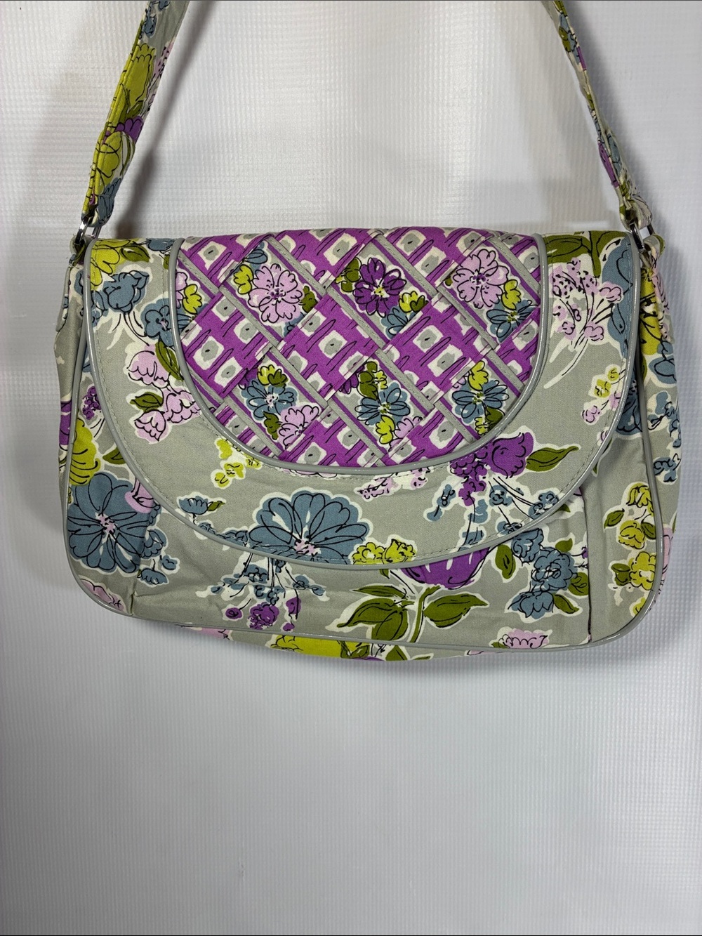 Vera Bradley Floral Quilted Shoulder Bag in Purple and Gray, Light Blue
